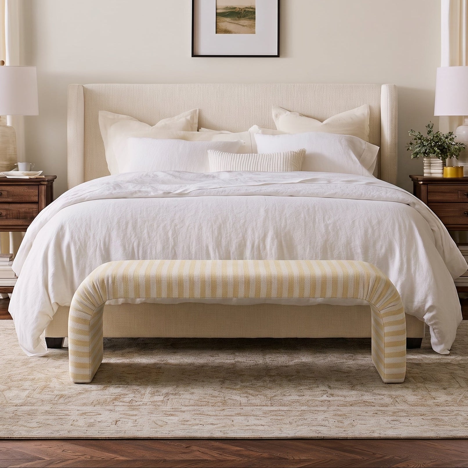 The Lewis Ottoman in Juliet's Garden Easter Yellow Stripe