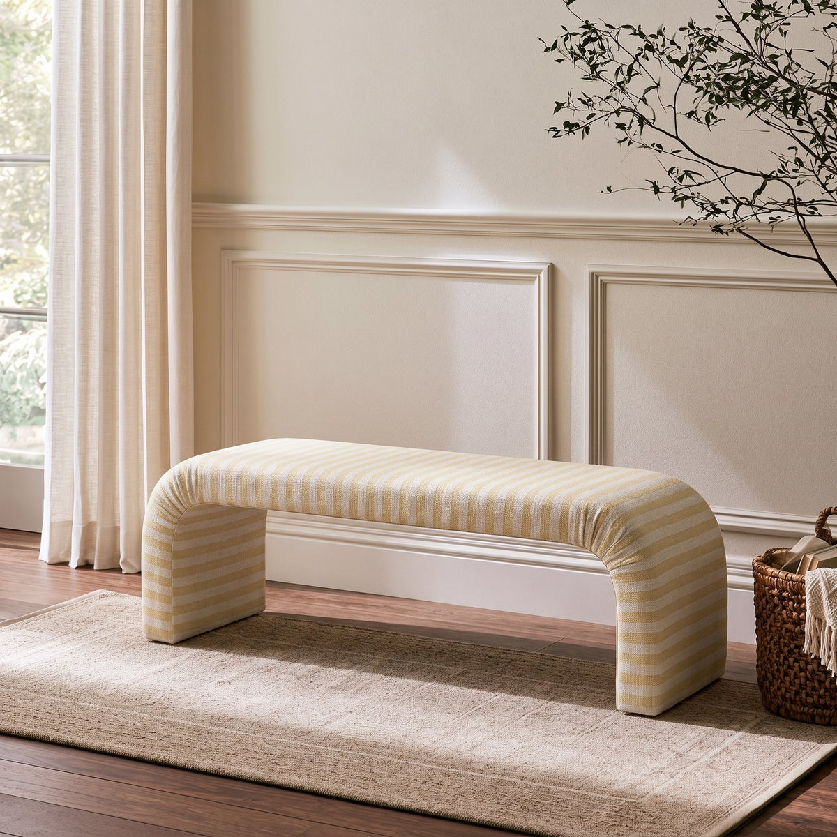The Lewis Ottoman in Juliet's Garden Easter Yellow Stripe
