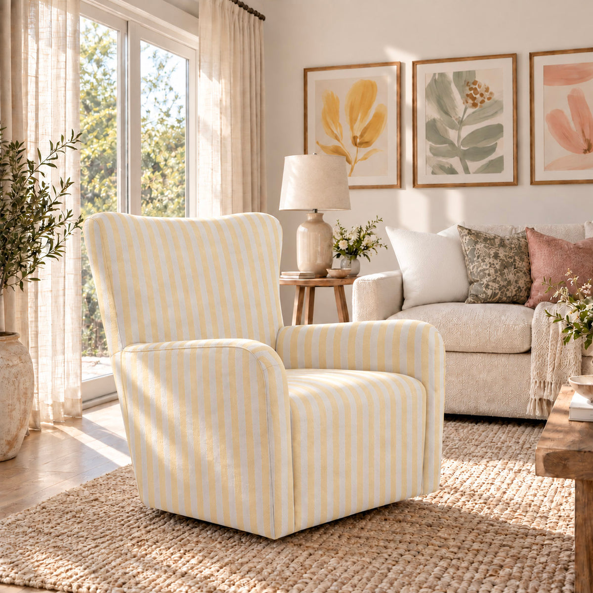 The Winston Chair in Juliet's Garden Easter Yellow Stripe