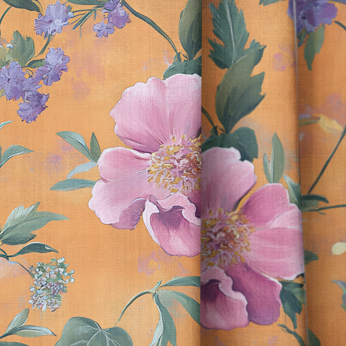 Petals & Persimmons - Drapery — close up
