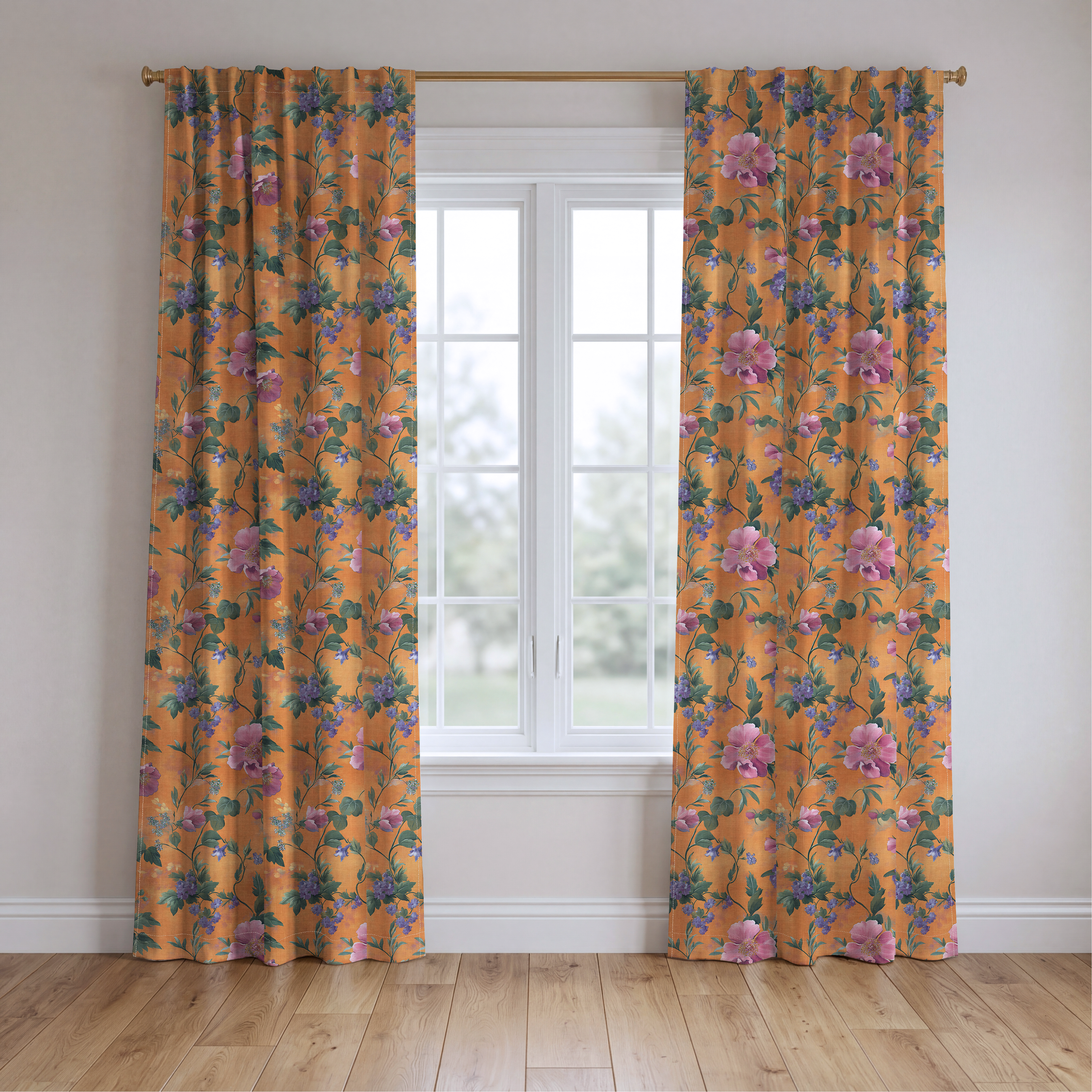 Petals & Persimmons - Drapery — two panels