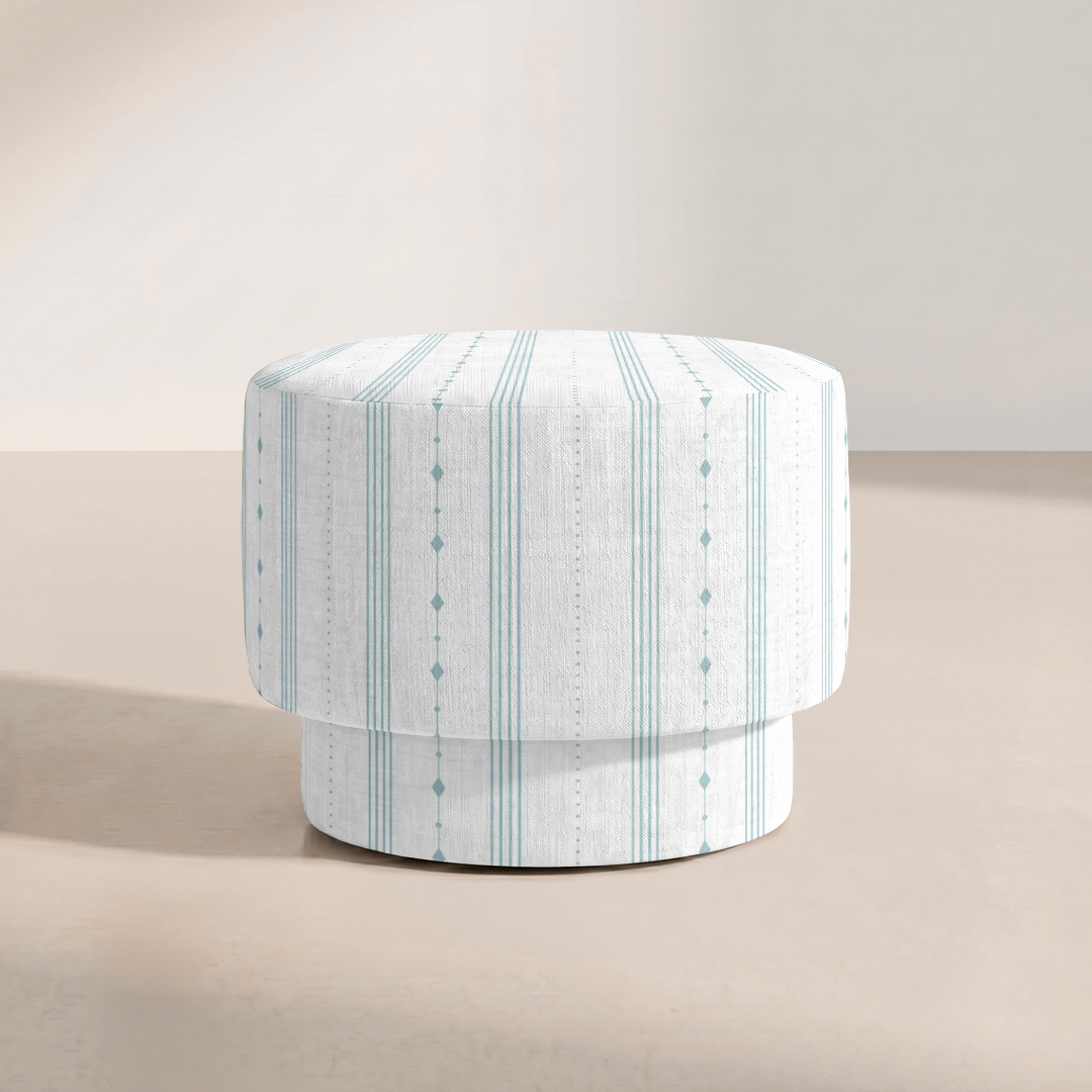 The Adelaide Ottoman in Pearl's Haven Spring Blue Stripes