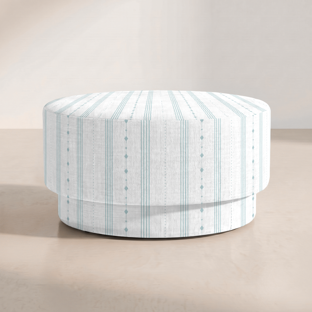 The Adelaide Ottoman in Pearl's Haven Spring Blue Stripes