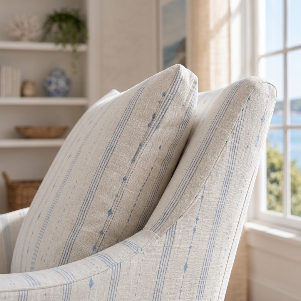 The Eleanor Chair in Pearl's Haven Spring Blue Stripes