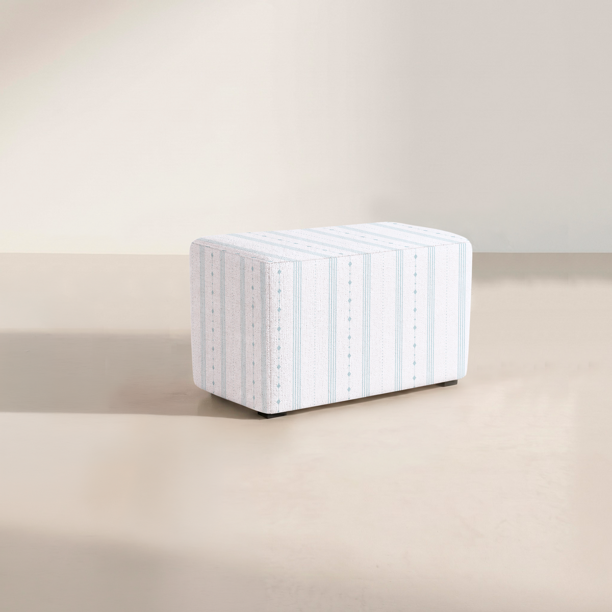 The Josephine Ottoman in Pearl's Haven Spring Blue Stripes
