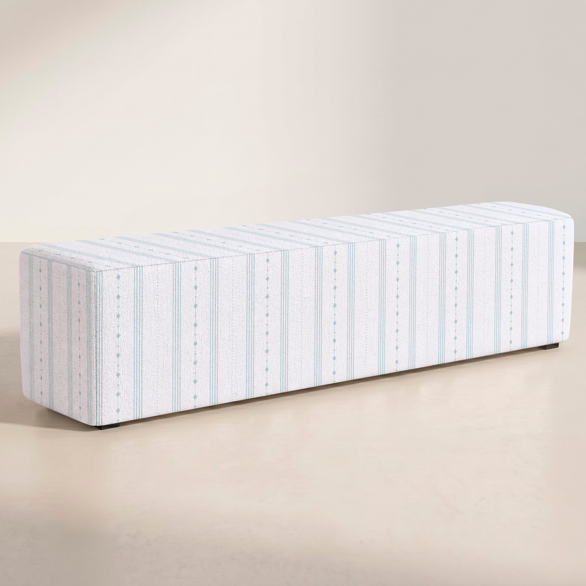 The Josephine Ottoman in Pearl's Haven Spring Blue Stripes