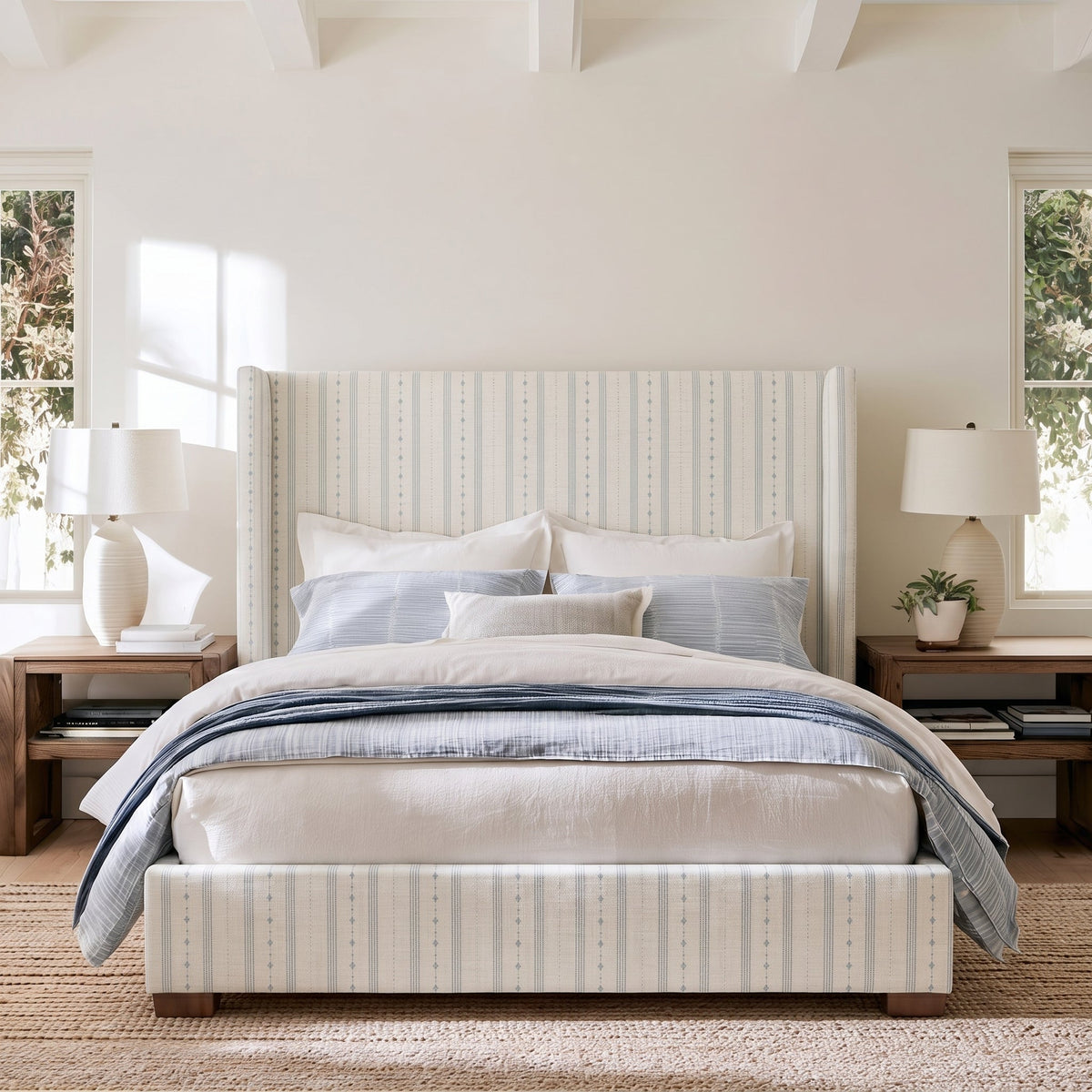The Selene Bed in Pearl's Haven Spring Blue Stripes
