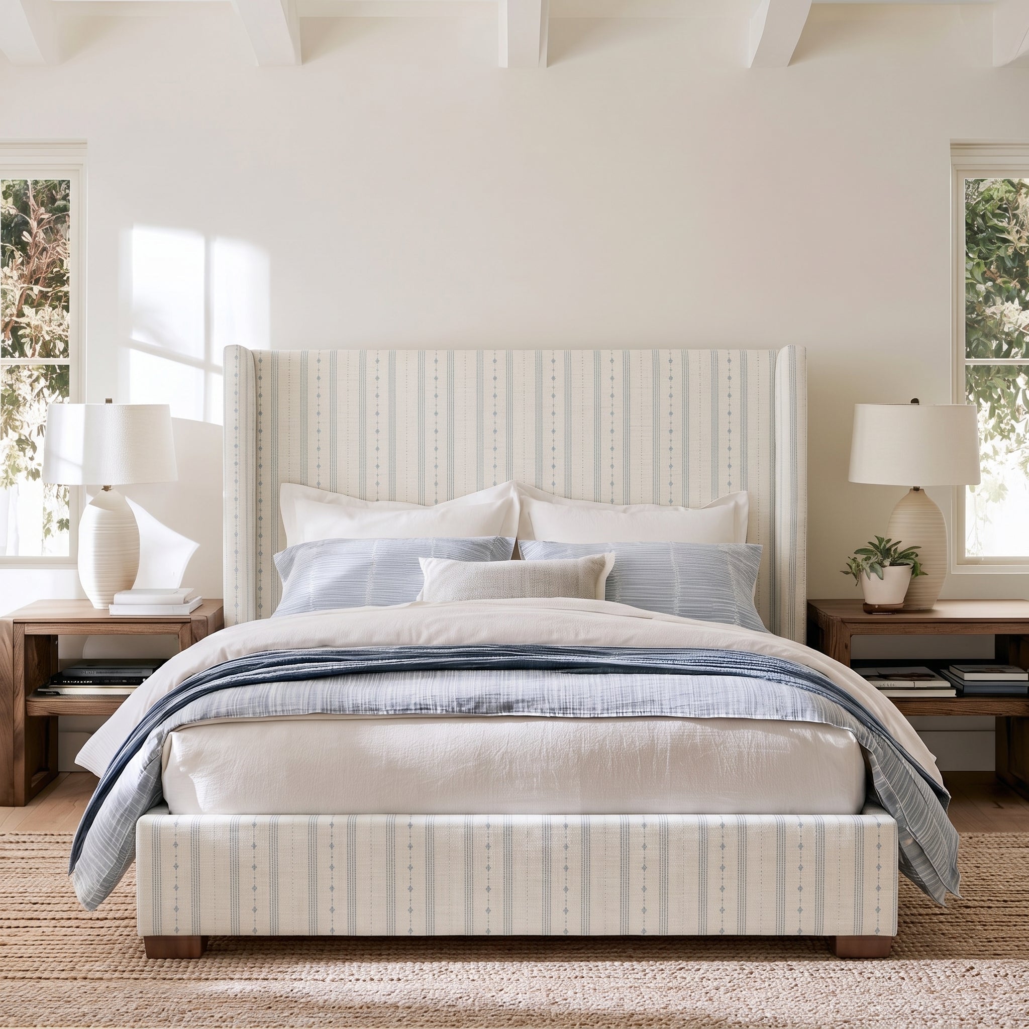 The Selene Bed in Pearl's Haven Spring Blue Stripes