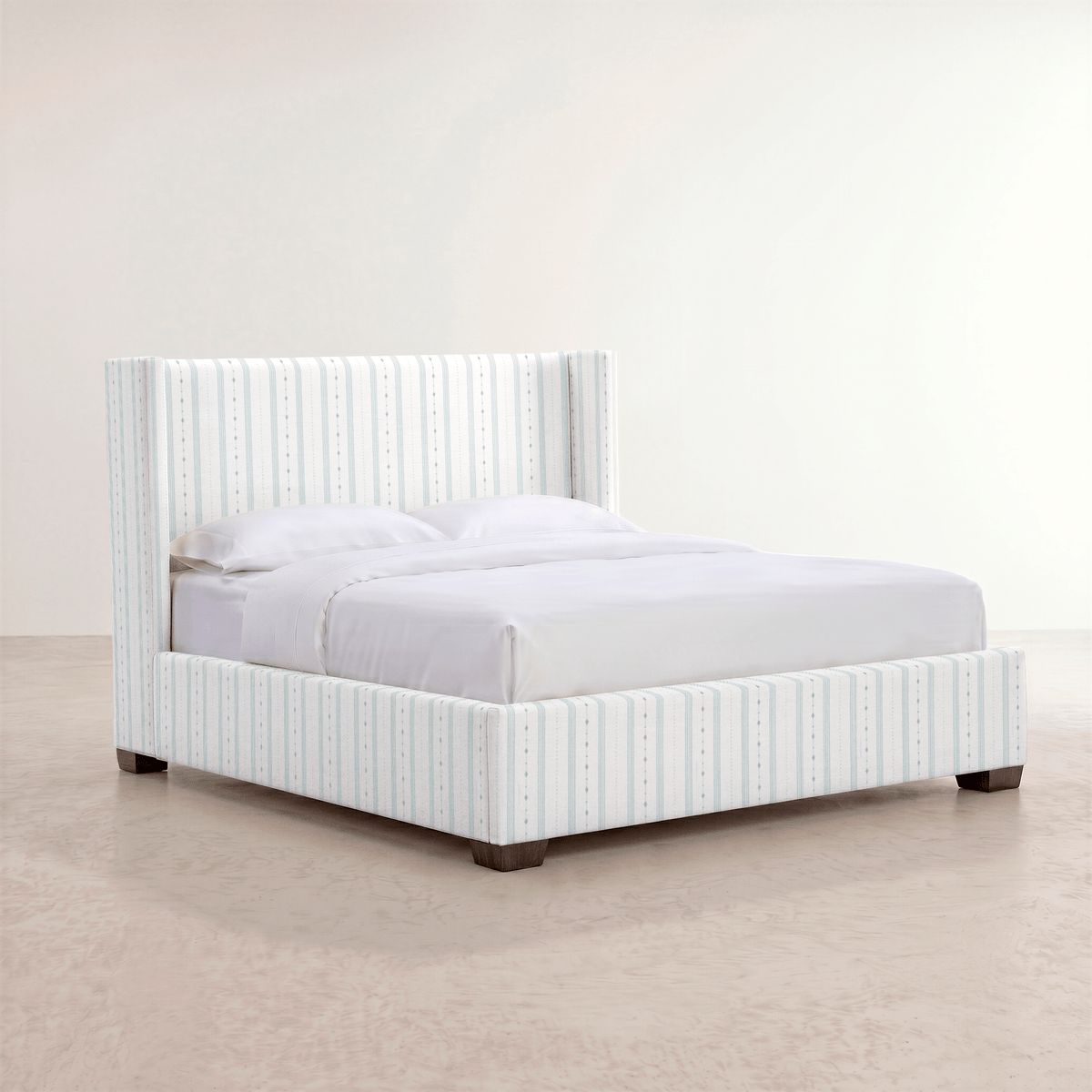 The Selene Bed in Pearl's Haven Spring Blue Stripes - Lemon Park