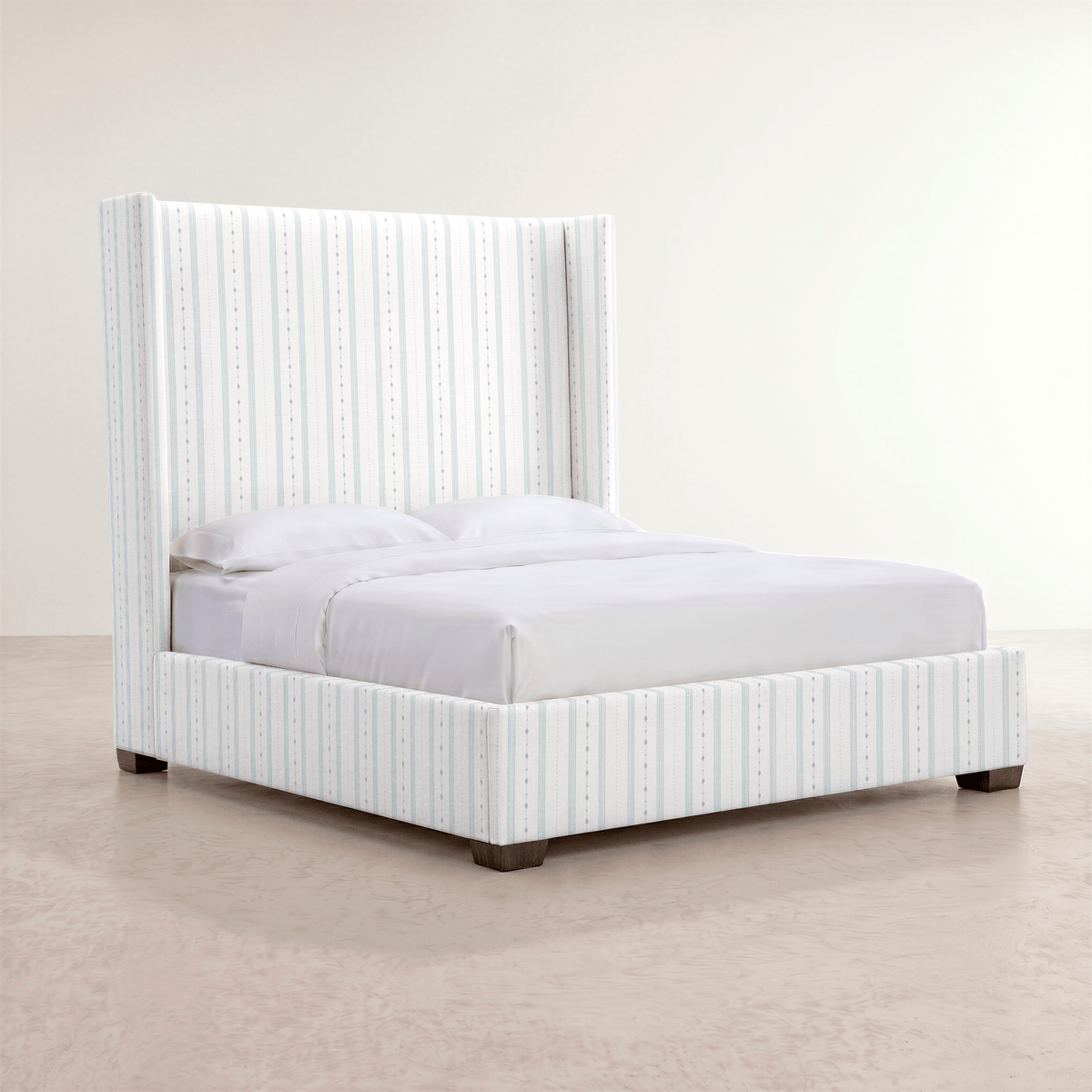 The Selene Bed in Pearl's Haven Spring Blue Stripes - Lemon Park