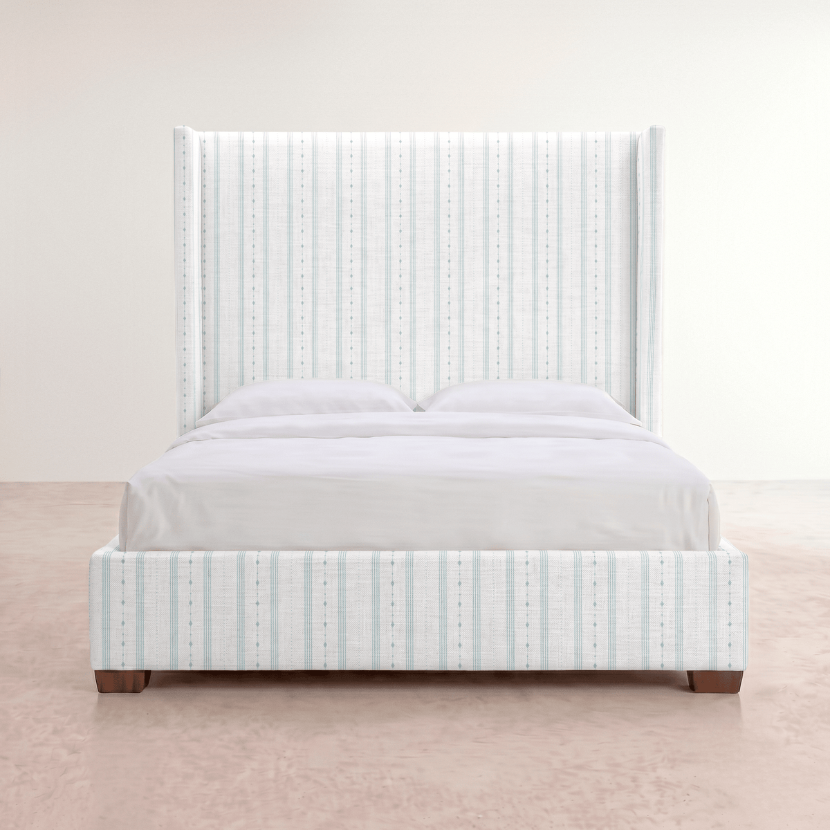 The Selene Bed in Pearl's Haven Spring Blue Stripes - Lemon Park