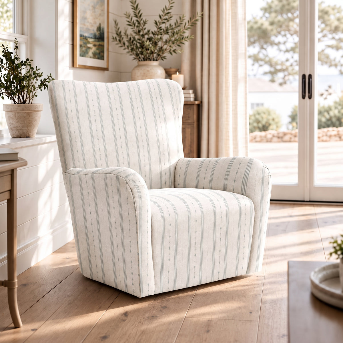 The Winston Chair in Pearl's Haven Spring Blue Stripes
