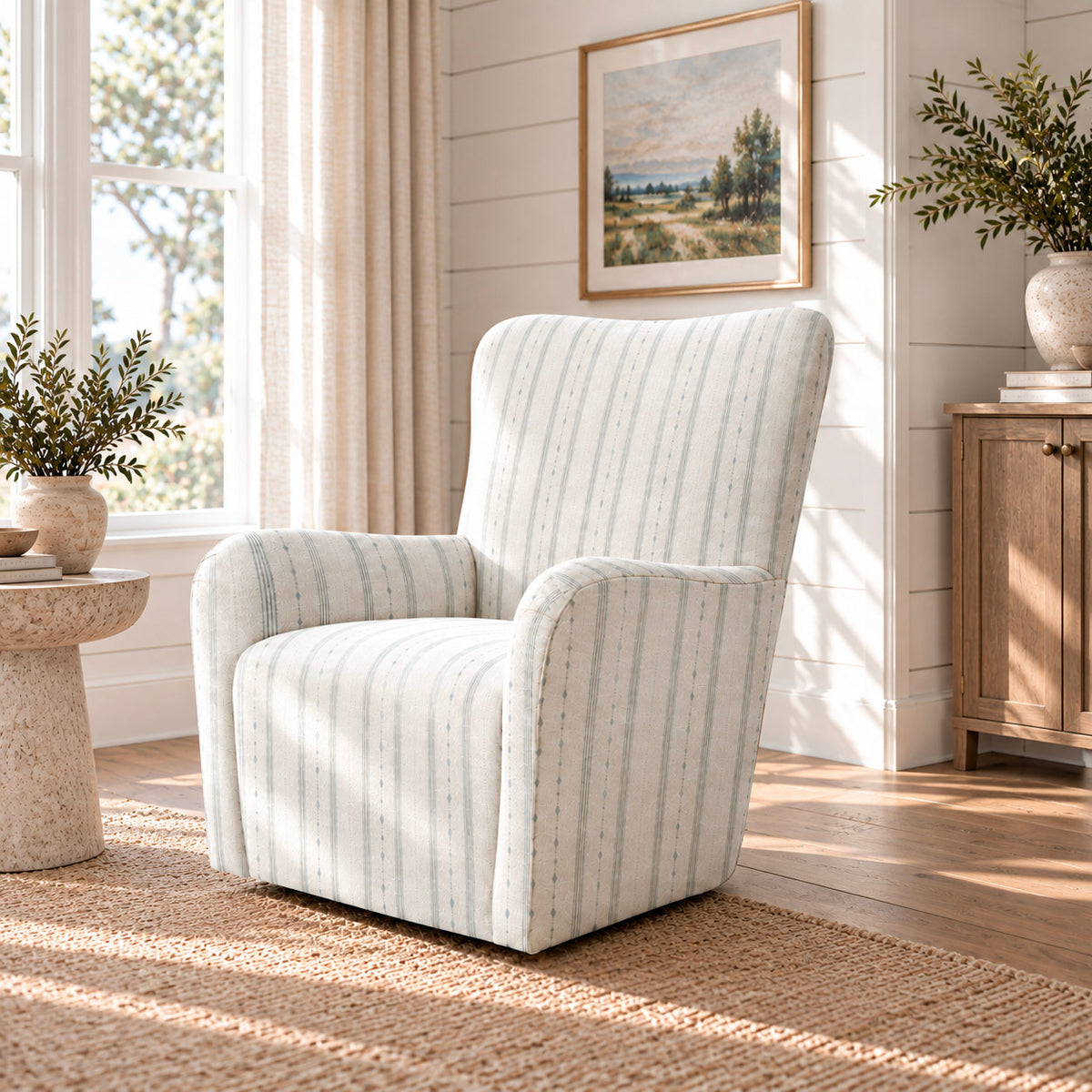 The Winston Chair in Pearl's Haven Spring Blue Stripes