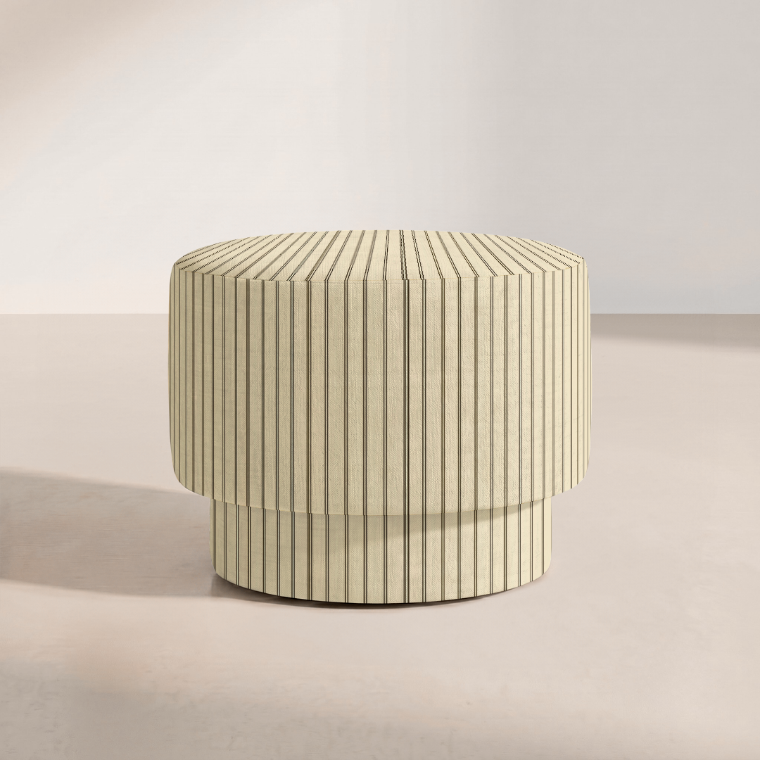 The Adelaide Ottoman in Jude Pinstripe