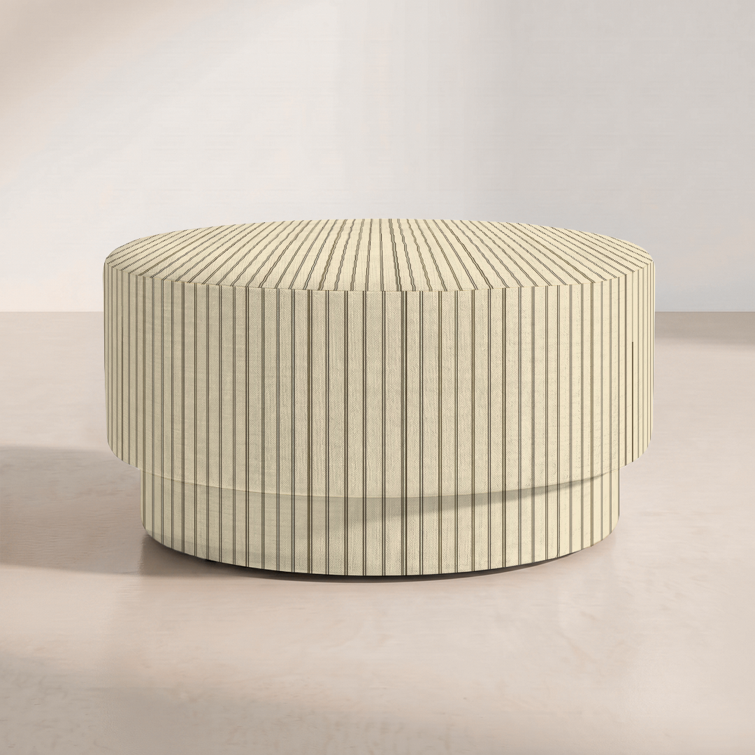 The Adelaide Ottoman in Jude Pinstripe