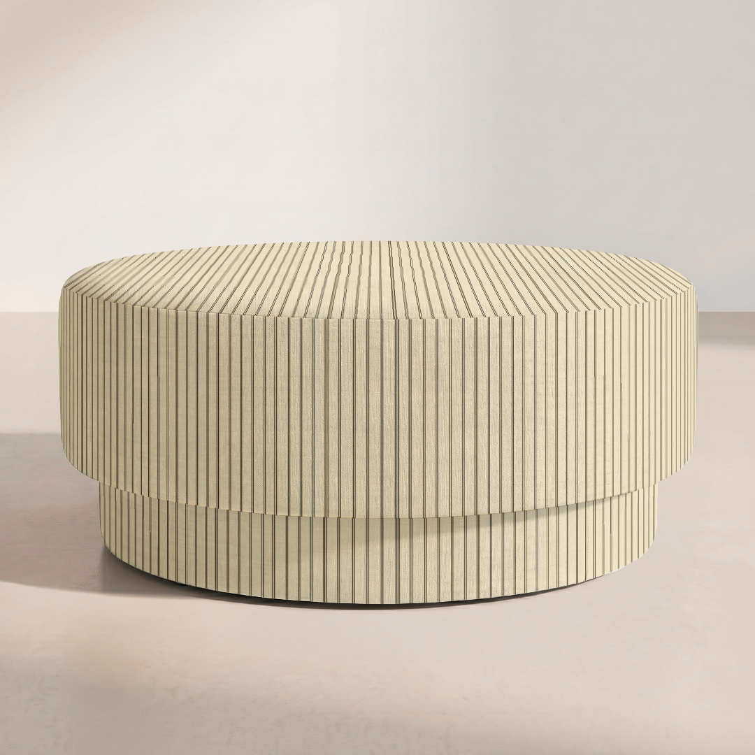The Adelaide Ottoman in Jude Pinstripe
