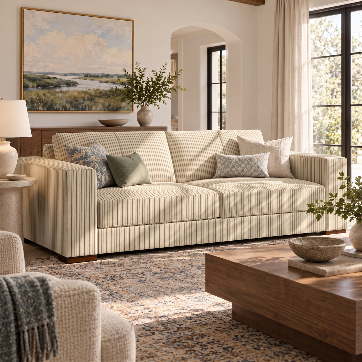 The Christopher Sofa in Jude Pinstripe