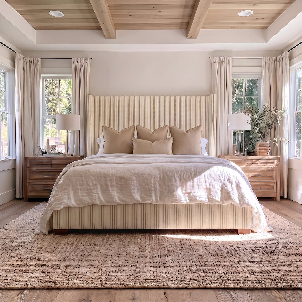 The Selene Bed in Jude Pinstripe