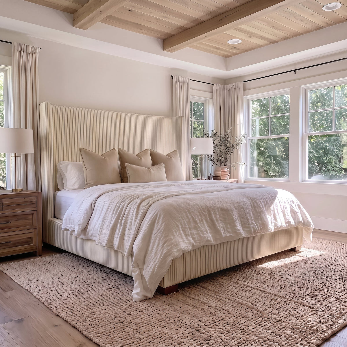 The Selene Bed in Jude Pinstripe