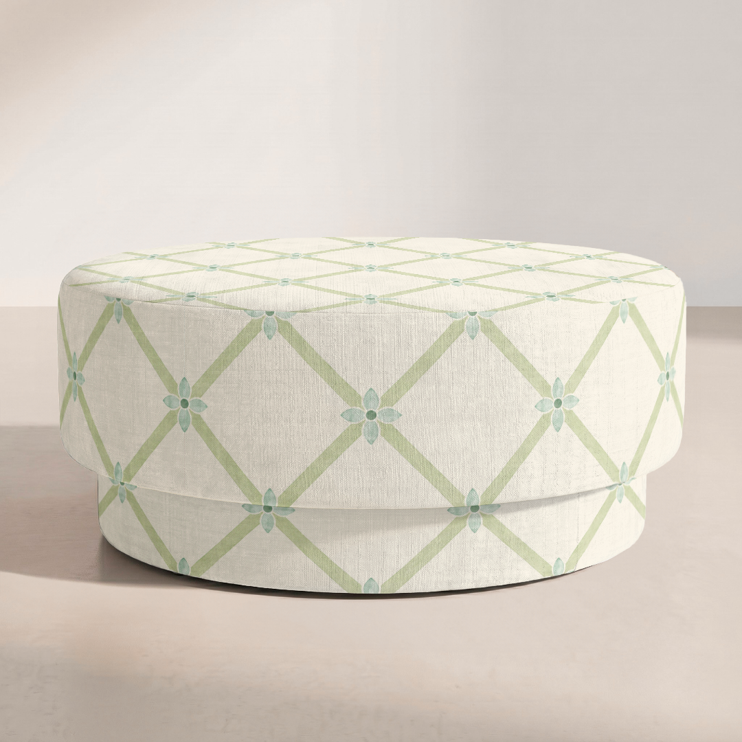 The Adelaide Ottoman in Mint To Be Floral Lattice