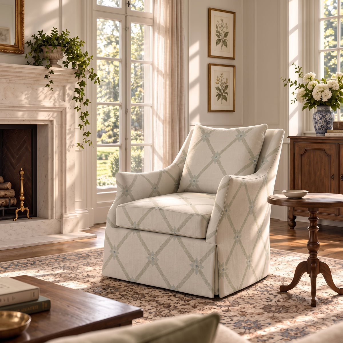 The Eleanor Chair in Mint To Be Floral Lattice