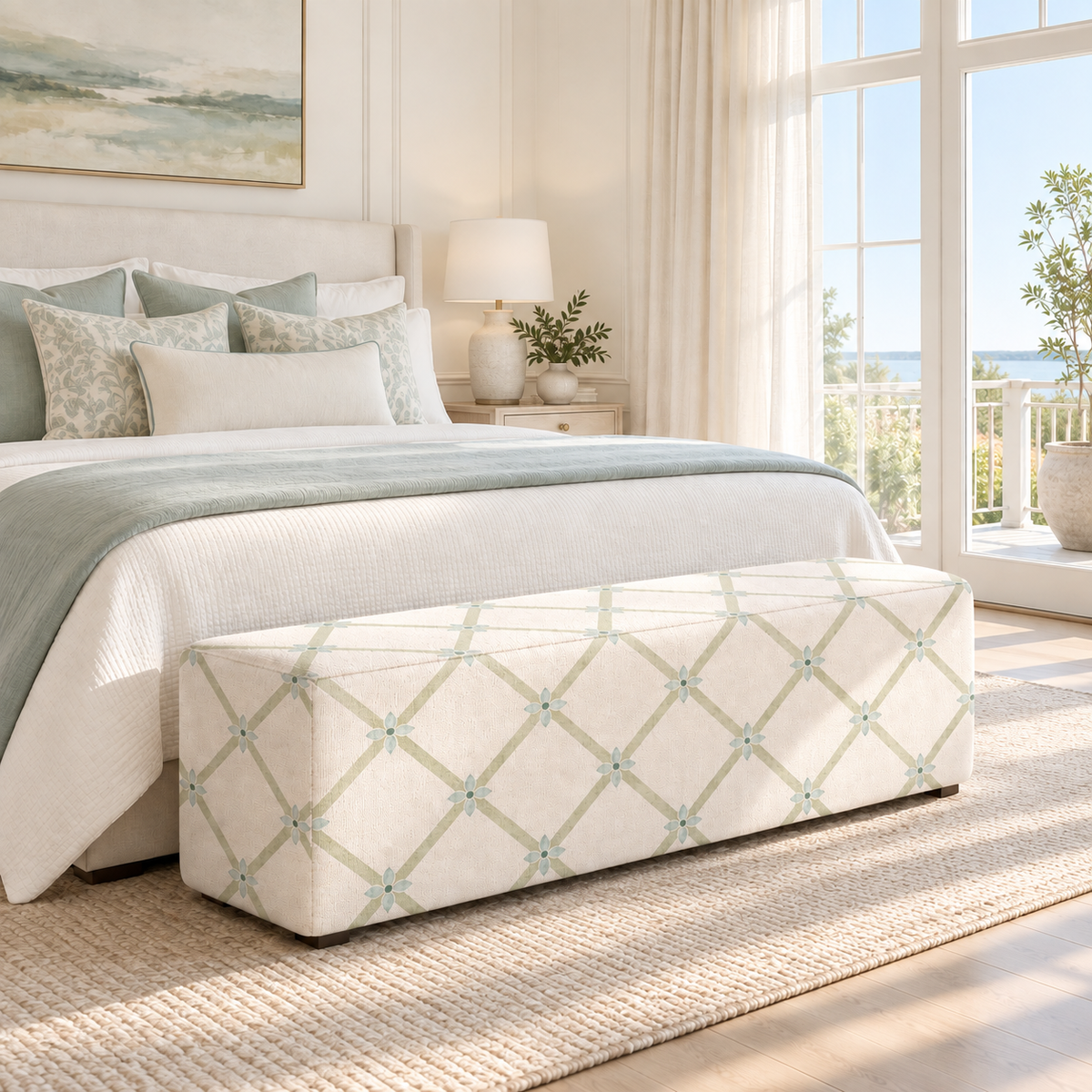 The Josephine Ottoman in Mint To Be Floral Lattice