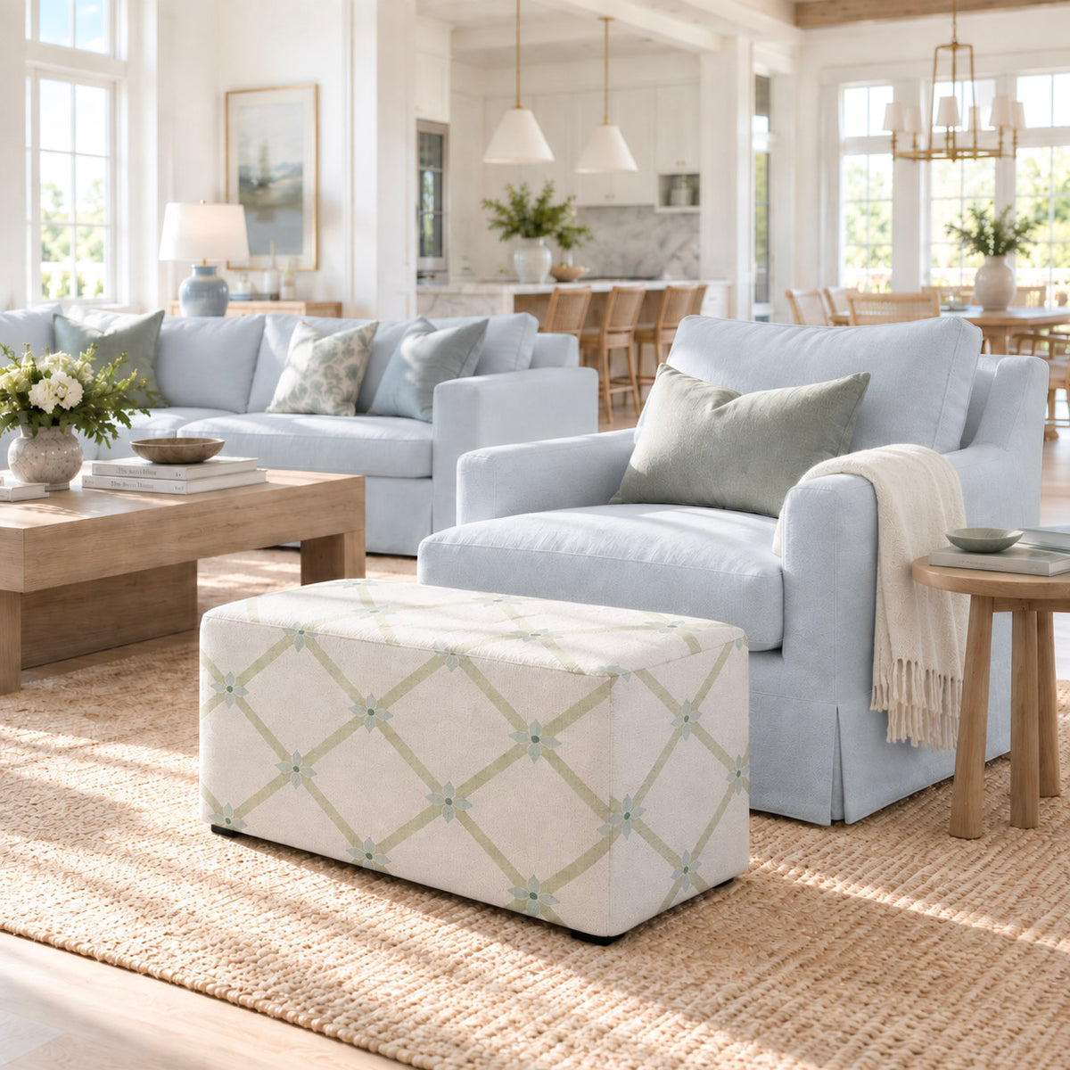 The Josephine Ottoman in Mint To Be Floral Lattice