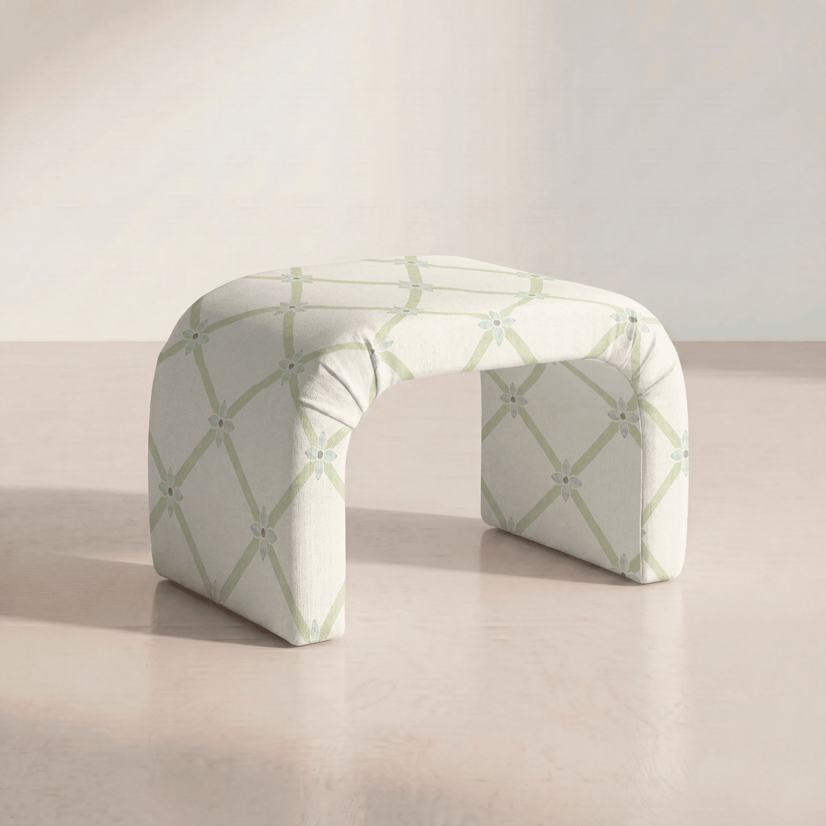 The Lewis Ottoman in Mint To Be Floral Lattice - Lemon Park