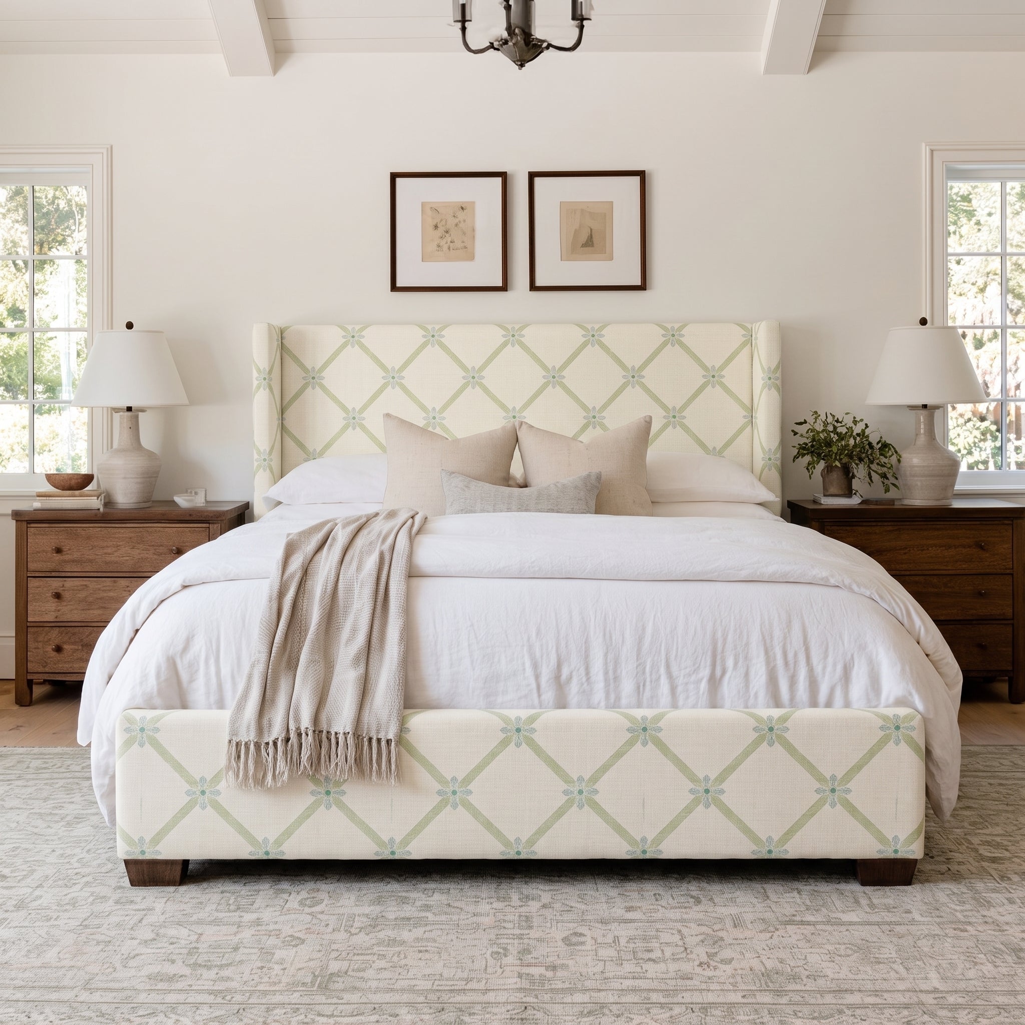 The Selene Bed in Mint To Be Floral Lattice