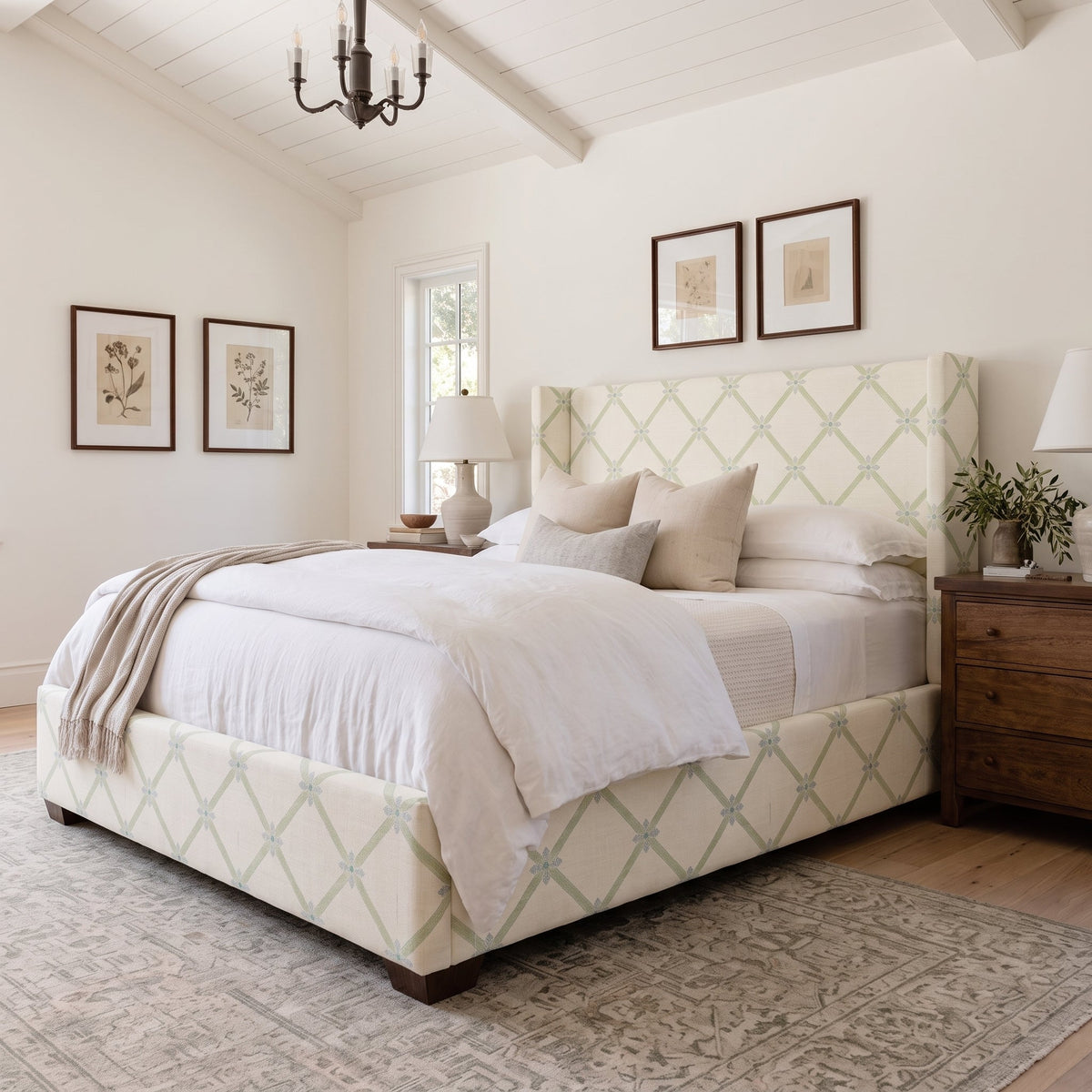 The Selene Bed in Mint To Be Floral Lattice
