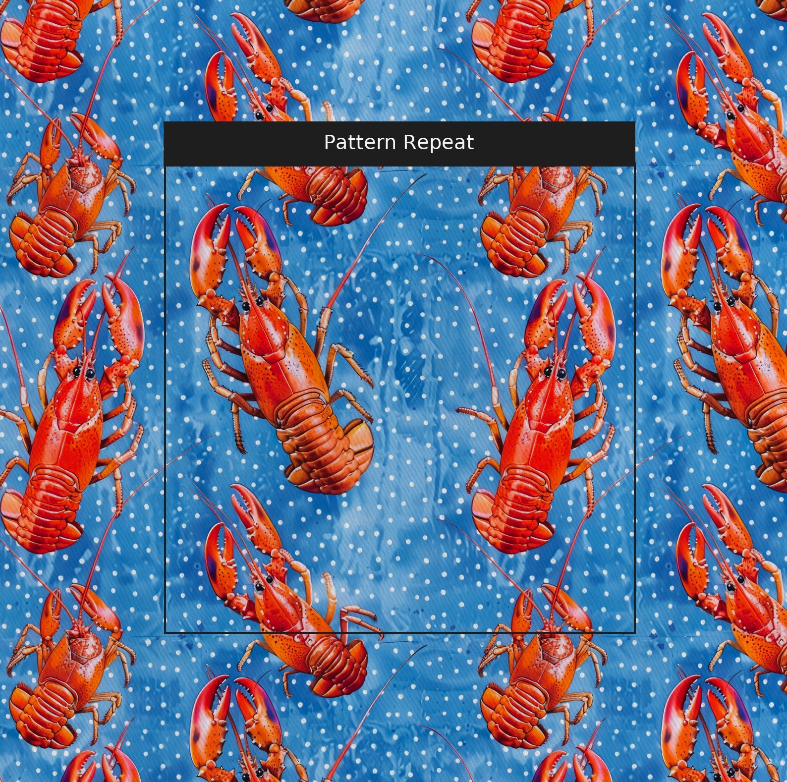 Lola's Lobster Soiree Fabric by the Yard — pattern repeat