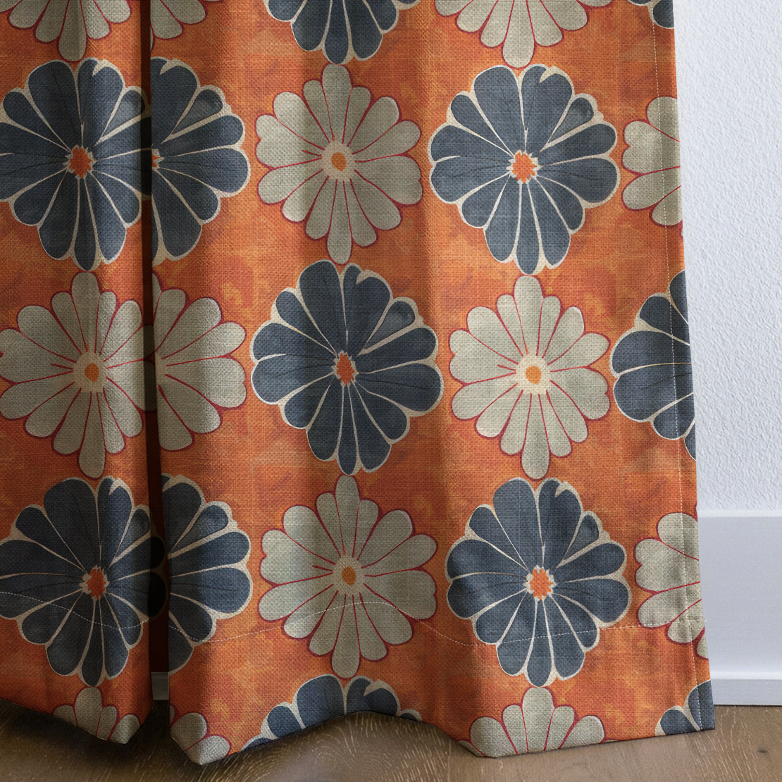 Autumn Zinnia - Drapery — corner closeup
