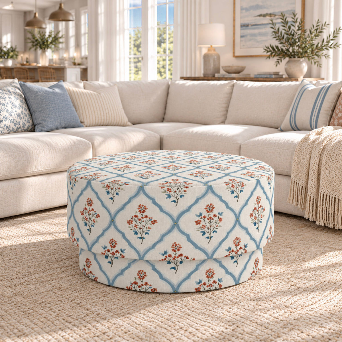 The Adelaide Ottoman in Chambray Tiles