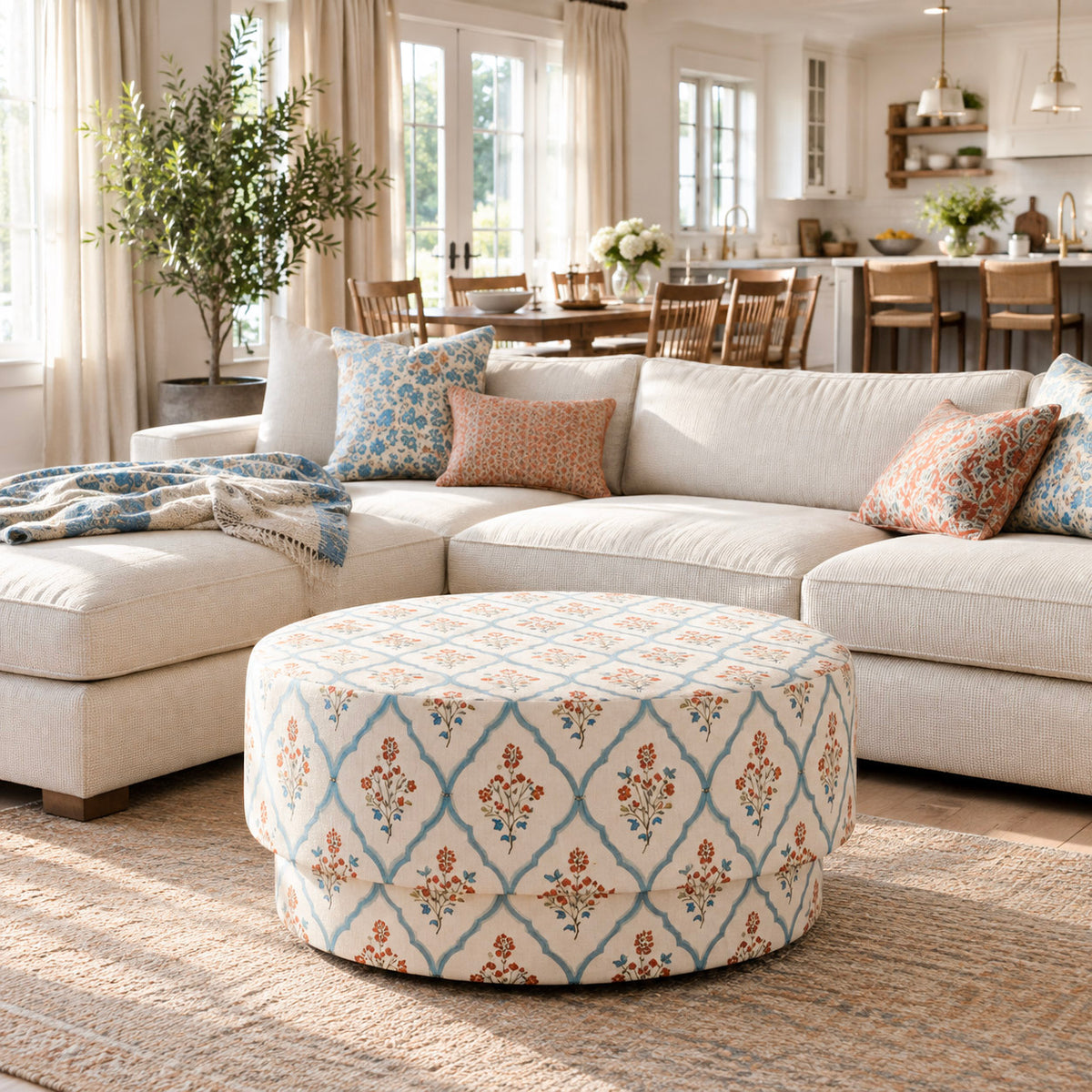 The Adelaide Ottoman in Chambray Tiles