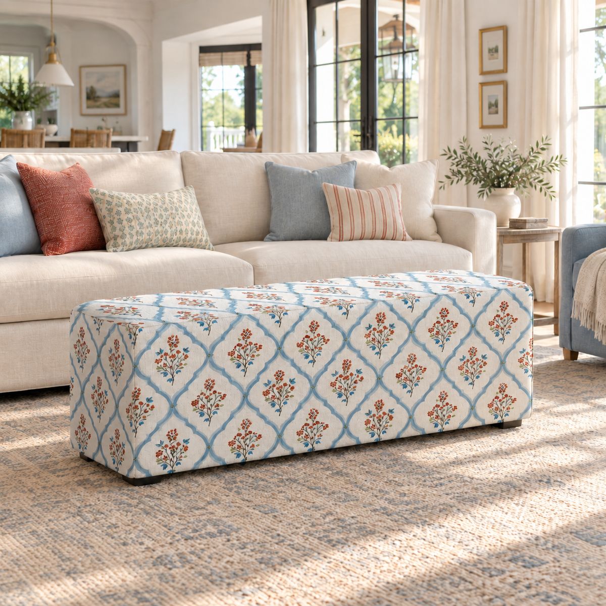 The Josephine Ottoman in Chambray Tiles