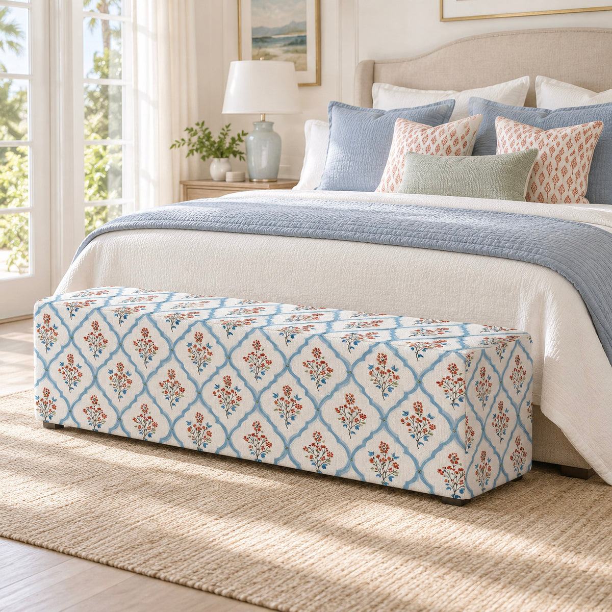 The Josephine Ottoman in Chambray Tiles