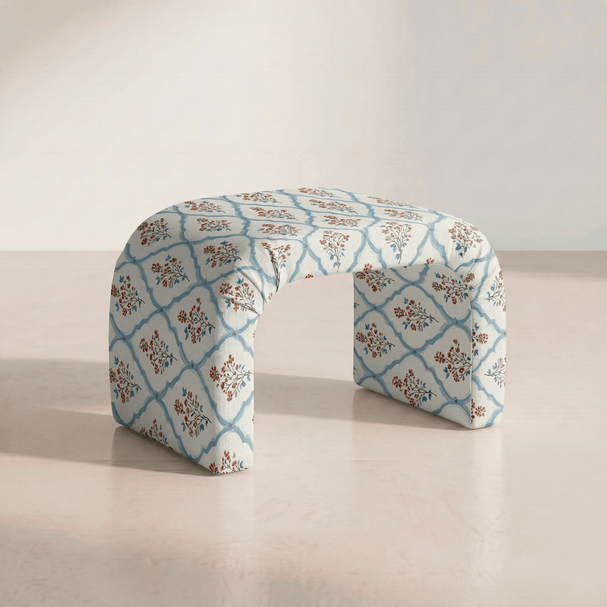 The Lewis Ottoman in Chambray Tiles - Lemon Park