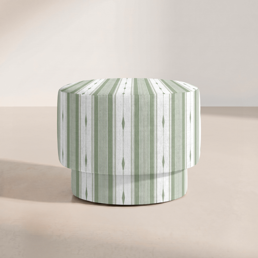 The Adelaide Ottoman in Blue Dresses Lemongrass Stripes