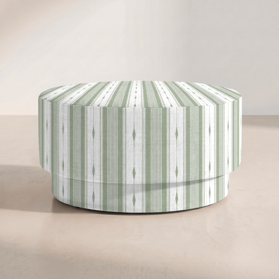 The Adelaide Ottoman in Blue Dresses Lemongrass Stripes