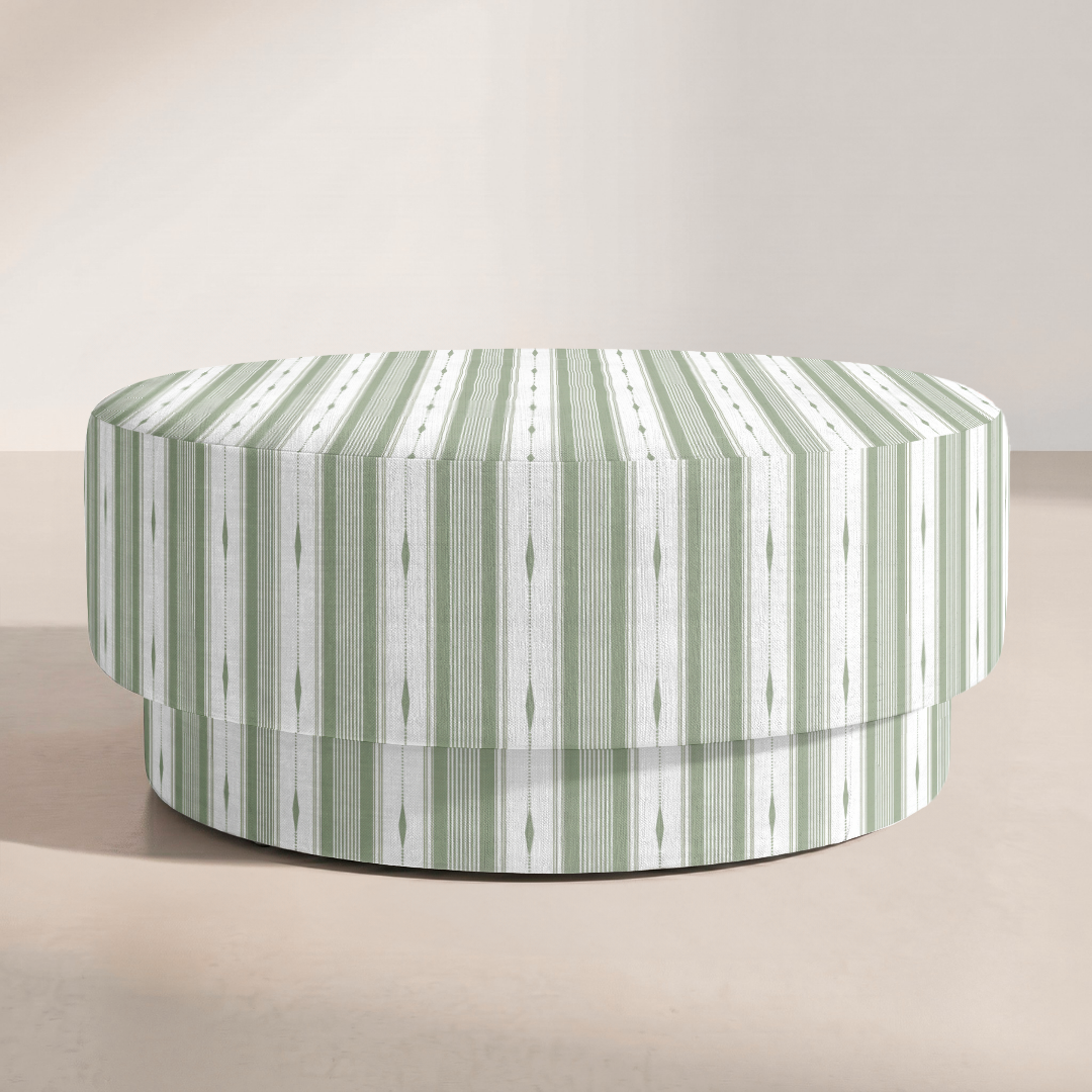 The Adelaide Ottoman in Blue Dresses Lemongrass Stripes