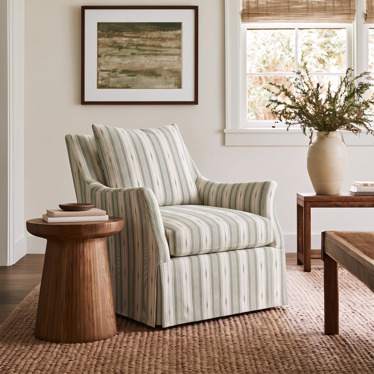 The Eleanor Chair in Blue Dresses Lemongrass Stripes