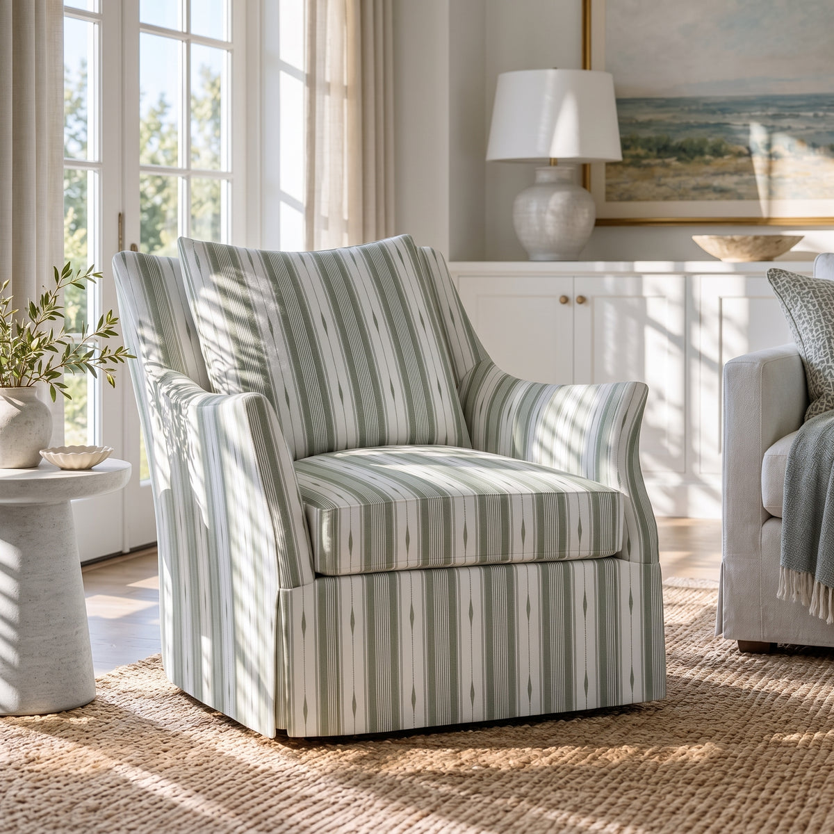 The Eleanor Chair in Blue Dresses Lemongrass Stripes