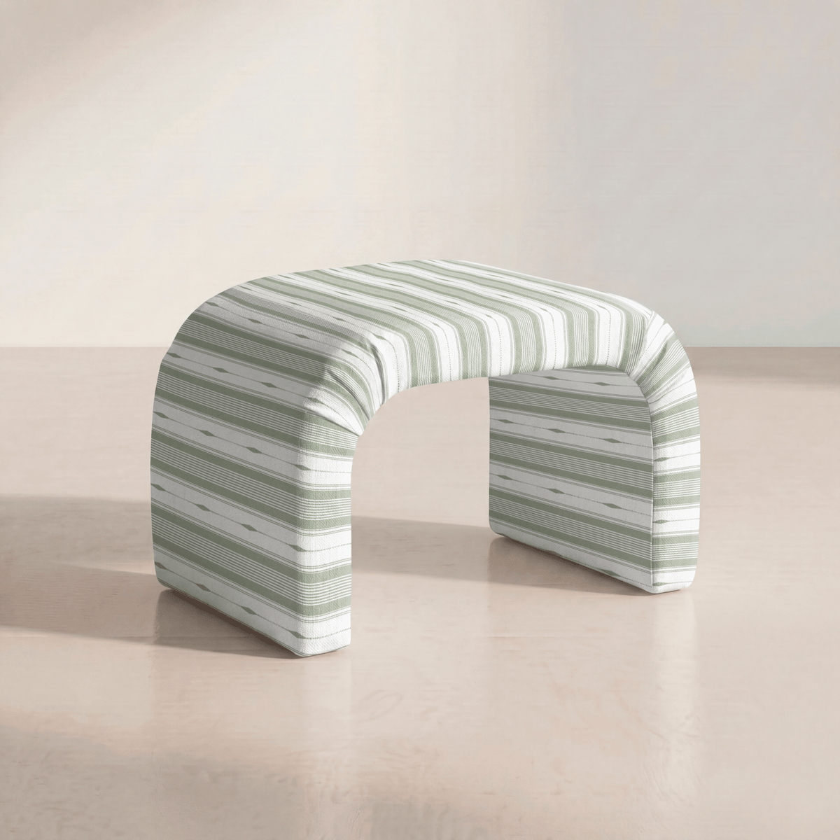 The Lewis Ottoman in Blue Dresses Lemongrass Stripes - Lemon Park