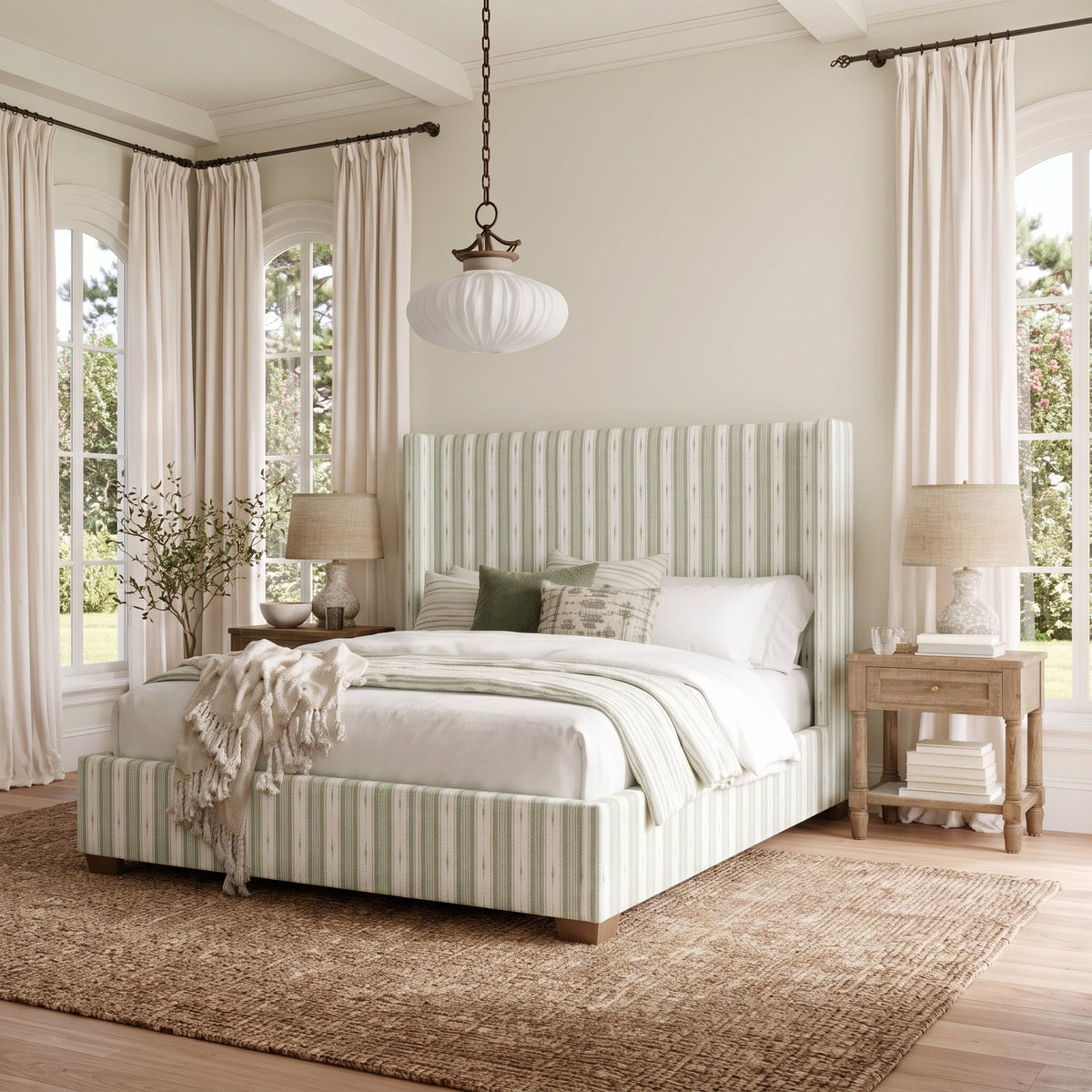 The Selene Bed in Blue Dresses Lemongrass Stripes