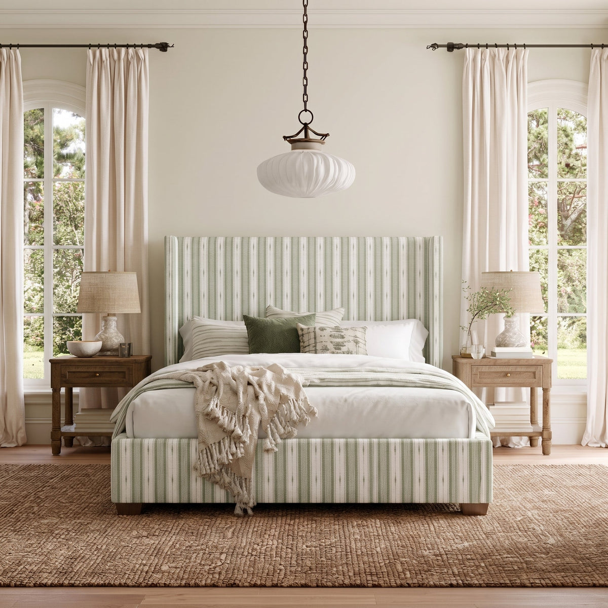 The Selene Bed in Blue Dresses Lemongrass Stripes