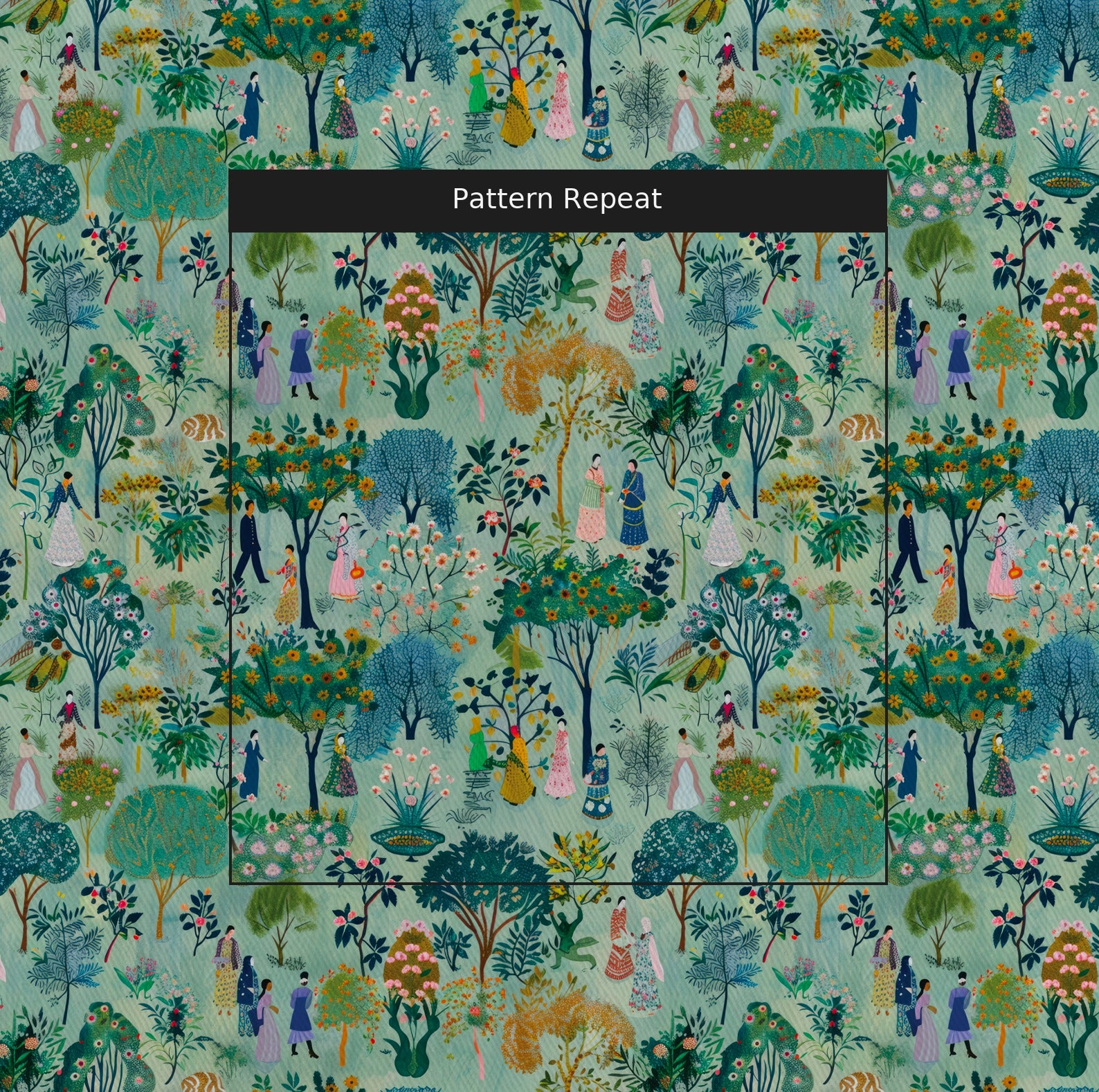 Paige's Pastoral Fabric by the Yard — pattern repeat