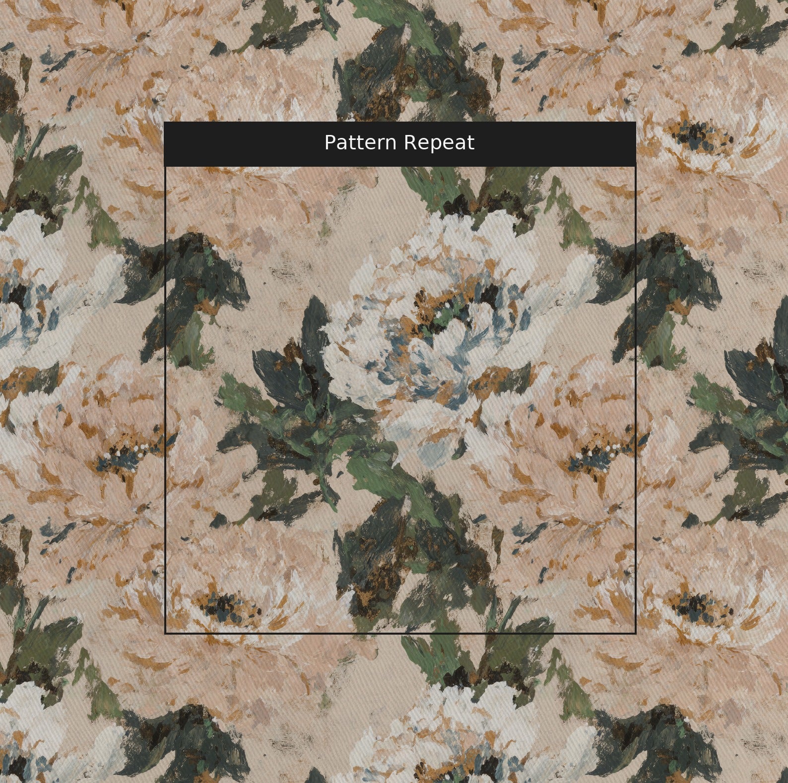 Soft Peony Fabric by the Yard — pattern repeat