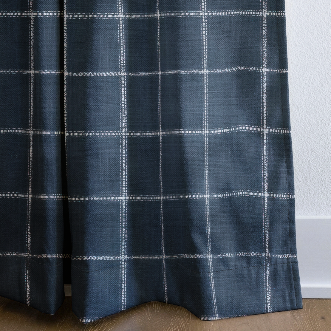 Blueford Check - Drapery — corner closeup