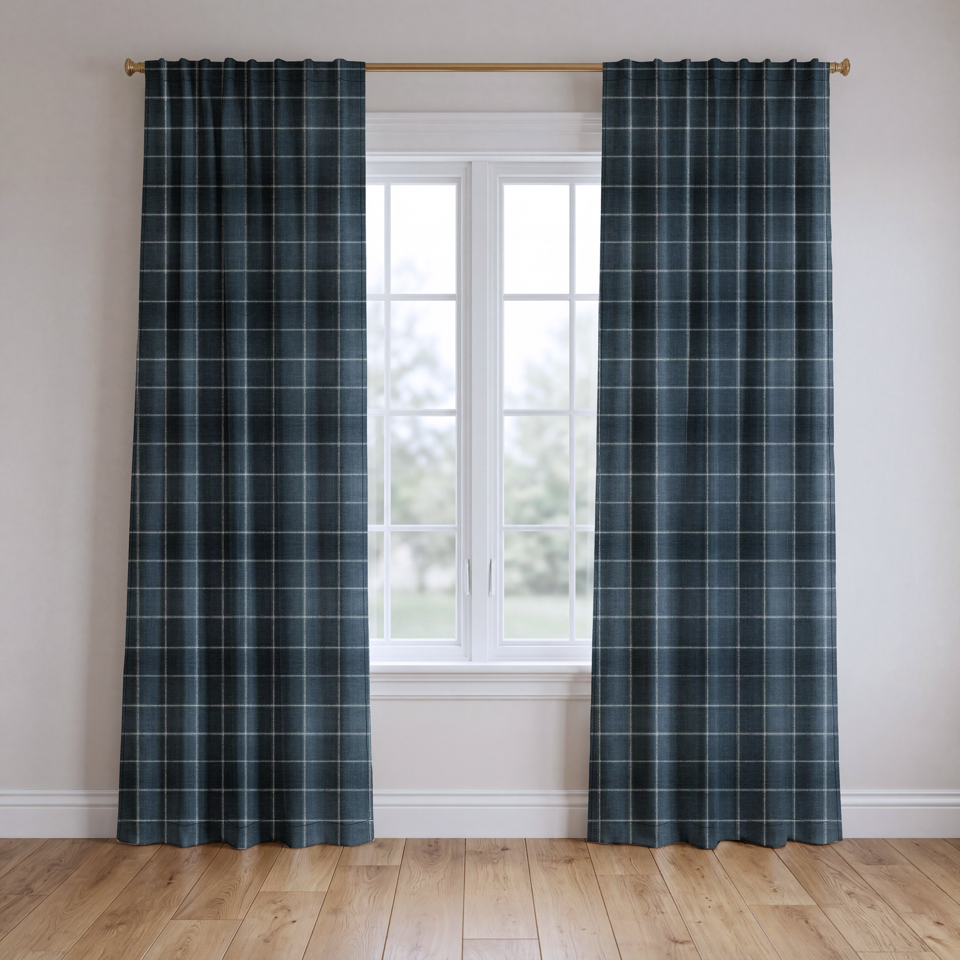 Blueford Check - Drapery — two panels