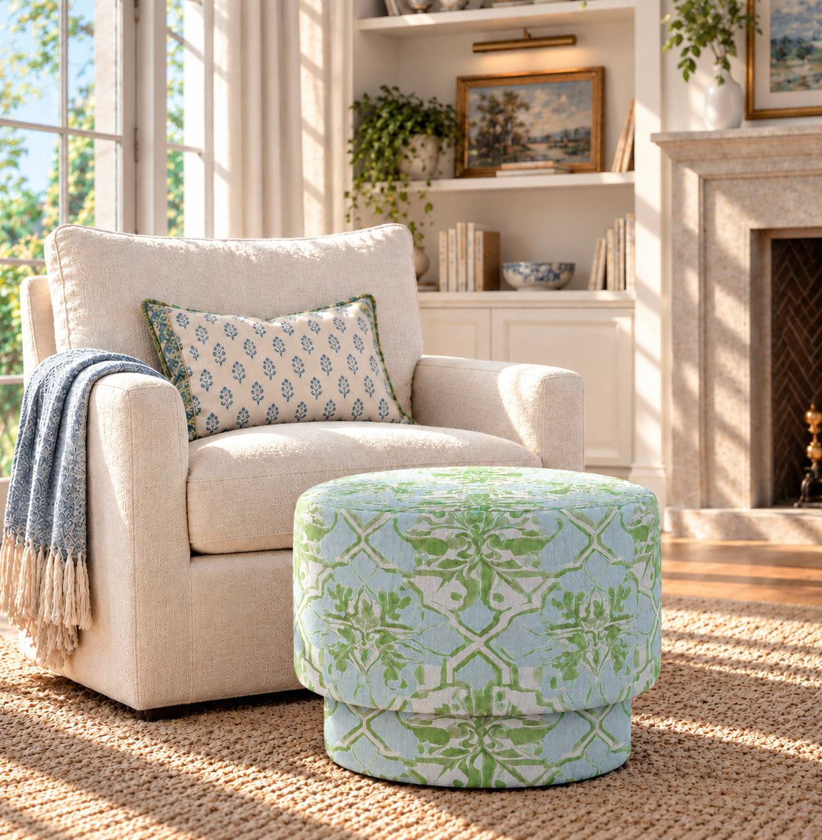 The Adelaide Ottoman in Key Lime